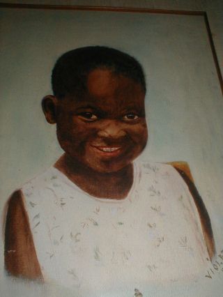 50 ' s Violet Ross SIGNED Child Painting African Fine Art BLACK HISTORY Framed VTG 3