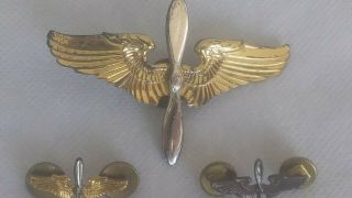 Vtg.  WWII US Army Air Force Officer Propeller Wings Military Corps Sterling Pins 3