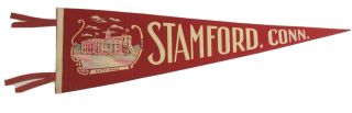 Vintage 1950 - 60’s Stamford Connecticut 26” Felt Pennant W City Hall Scene Vg