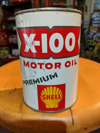 Vintage Shell X - 100 Premium Motor Oil 1 Quart All Metal Can