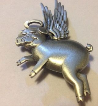 Jj Vintage When Pigs Fly Pewter Pig With Wings & Halo Brooch