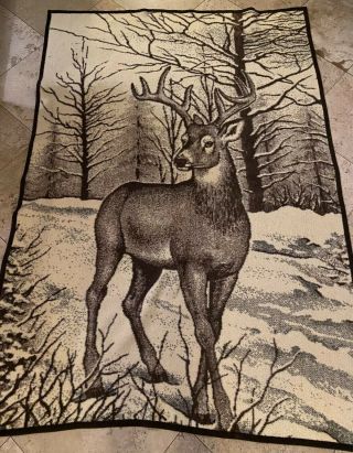 Revert Blanket Vintage Acrylic Thick Heavy Brown Deer Buck 60x84 Spain