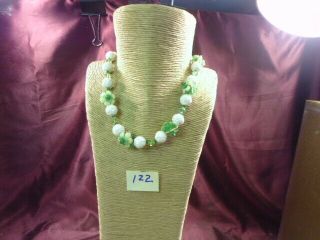 Vintage Plastic Floral Green/white Flower Bead Necklace - 19 " Long - Lt 122 - Freship