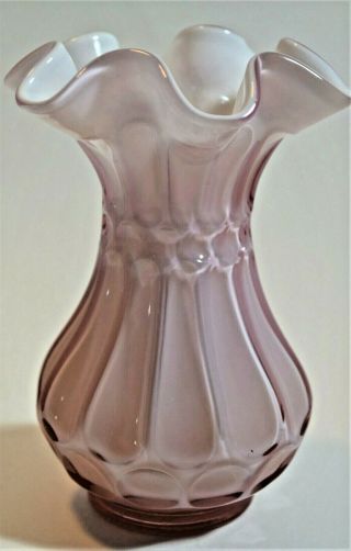 Fenton Dot And Flute Dusty Rose Overlay Vintage 1980s Vase 5 1/4 Inch Tall