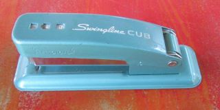 Vintage Cub Stapler Vtg Swingline Small Teal Color Metal Art Deco Office