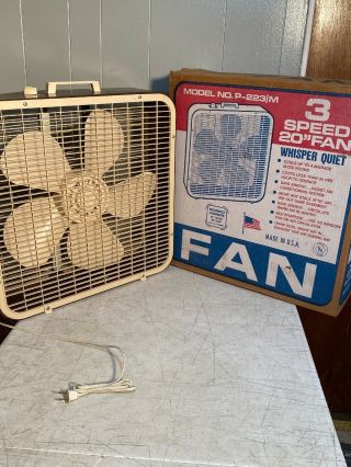 Vintage P - 223/m Lakewood Box Fan 20 Inch 3 Speed W/original Box Made In Usa