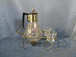 Vintage Glass Coffee Tea Pot Carafe Creamer Sugar Metal Cart Warmer Mid Century