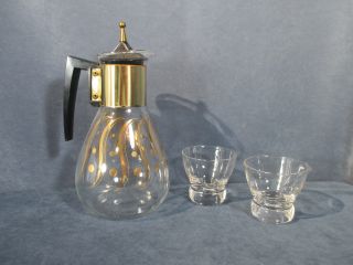 Vintage Glass Coffee Tea Pot Carafe Creamer Sugar Metal Cart Warmer Mid Century 3