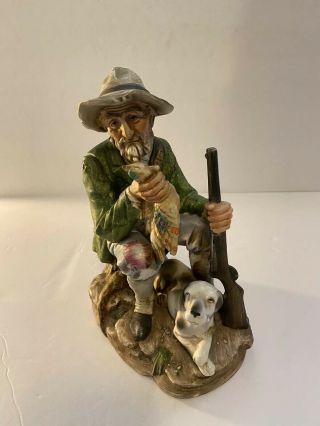 Vintage Norleans Japan Old Man Duck Hunting Sitting With Gun And Dog Figurine