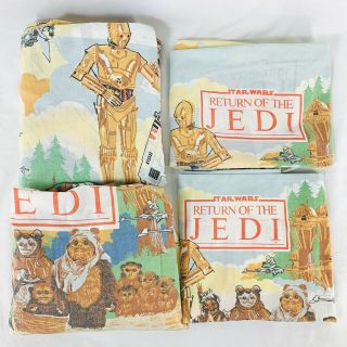Vintage 1983 Star Wars Return of the Jedi Twin Bed Sheet Set 4 Piece Ewok Vader 2