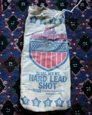 Vintage All American Hard Lead Shot Burlap Canvas Primitive Bag Sack 12 " X 6 "