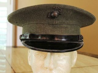 Wwii Us Marine Corps Usmc Enlisted Forest Green Wool Hat Cap Size 7.  5 Vintage