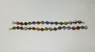 2 Vintage Murano Venetian Glass Beaded Colorful Link Bracelets 8 "