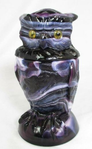 Vintage Imperial Glass Ig Purple Slag Owl Covered Candy Box 7 Inch