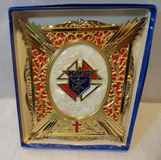 Vtg Knights Of Columbus Memorial Plaque Inlay Pearl Gold In Orginal Box 8 "