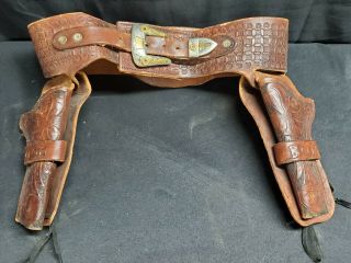 Vintage Leather Double Toy Cap Gun Holster Belt