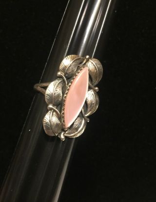 Leo Harvey Ring Pink Stone Sterling Silver Lh 925 Vintage Sz 9.  25 Navajo Jewelry