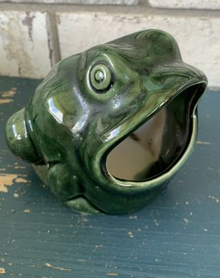 Vintage Ceramic Kitchen Sink Frog Scrubber Sponge Holder Green Glaze