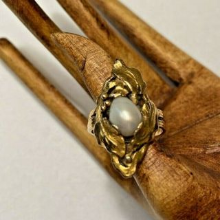 Estate Vintage 14k Gold Art Nouveau Ring W/natural Pearl Size 5.  25 Tot Wgt 4 Grs