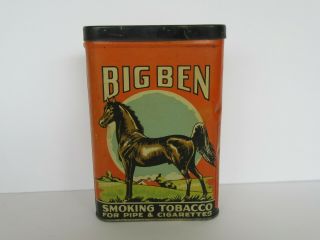 Vintage Big Ben Specimen Smoking Tobacco Tin,  Horse Logo (great Cond)