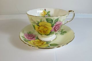 Vintage Paragon England Yellow & Pink Rose Cabbage Tea Cup & Saucer Set