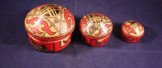 Unusual Vintage Set Of Five Nesting Trinket Boxes Russian Style