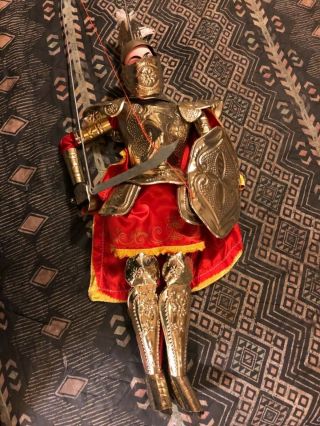 Vintage Marionette Knight In Armor W/sheild And Sword 24”tall