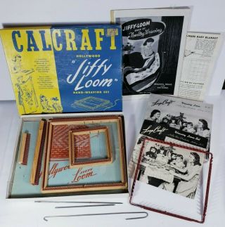 Vintage Calcraft Jiffy Loom Loop Craft Metal Hand Weaving Set 3 W/ Patterns Box