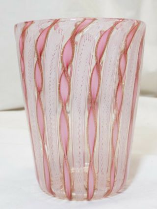 Vintage Murano Glass Latticino Ribbon Hand Blown Art Glass Tumbler Pink & Gold