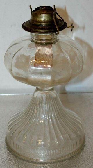 Vintage Clear Glass Kerosene Oil Lamp With Eagle P & A Burner.  Missing Chimney.