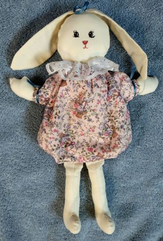 Vintage Handmade Bunny Rabbit Doll With Lace Collar Shelf Sitter 11 " Tall