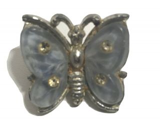 Vintage Silver Tone Small Butterfly Brooch Pin Mixed Materials