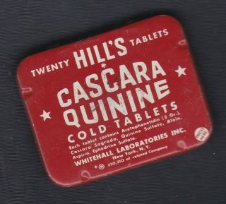 Vtg.  Hill’s Cascara Quinine Cold Tablets Tin With Information Flyer On Tablets