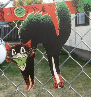 Vintage 1950s Die Cut Halloween Wall Decor Witch Black Cat Owl Pumpkin Man