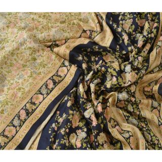 Sanskriti Vintage Cream Sarees 100 Pure Silk Printed Sari Craft Decor Fabric