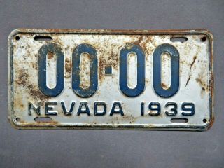Vintage Blue & Silver Nevada Sample License Plate 00 - 00 1939 C6