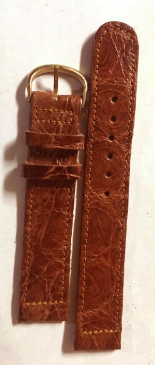 Vintage Omega Watch Band,  Brown Leather With Gold Buckle Stamped Omega