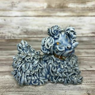 Small Vintage Blue Spaghetti Ceramic Poodle Dog Figurine Numbered Wearing Tie