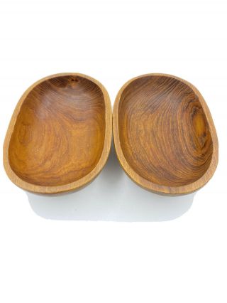 Vintage Oval Wooden Serving Bowls Oval Shape Side Salad Dish Set Of 2 Euc