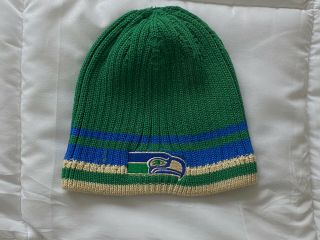 Seattle Seahawks Nfl Vintage Green Knit Retro Cuffed Reebok Beanie Cap Hat