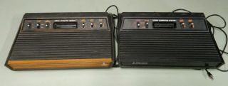 2 Vtg Atari 2600 Woodgrain Wood Six Switch And Black Vader System Console