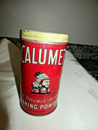 Vintage Calumet Baking Powder Tin Can 1lb.  Red With Off White Lid,  Gc