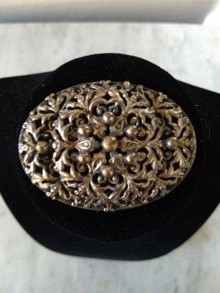 Antique Floral Brooch/pin In Silver Plate