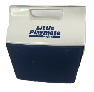 Vtg Little Playmate Cooler Lunchbox By Igloo Blue And White Push Button Top Logo