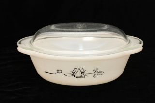 Vintage Retro Pyrex Agee Black Rose Oval Casserole Dish With Lid 1960 