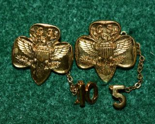 Vintage Girl Scout Membership Pins With 5 And 10 Year Add Ons