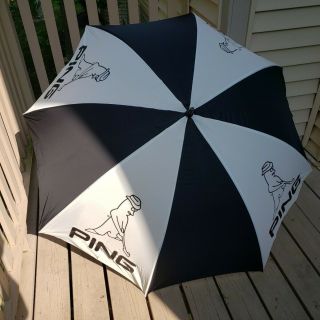 Vintage Ping Pingman Golf Umbrella Black & White Colors Vtg Rain Cover 41 " Long
