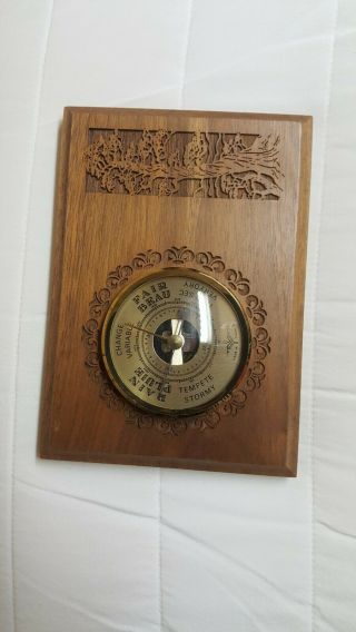 Vintage Oak & Brass Aneroid Barometer / Weather Station - Made In France