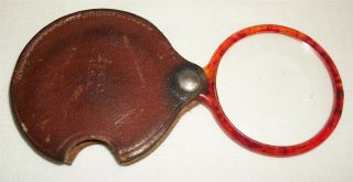 Vintage Atco Pocket Magnifying Glass Faux Tortoise Shell Glass Leather Magnifier
