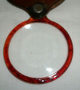 Vintage Atco Pocket Magnifying Glass Faux Tortoise Shell Glass Leather Magnifier 3